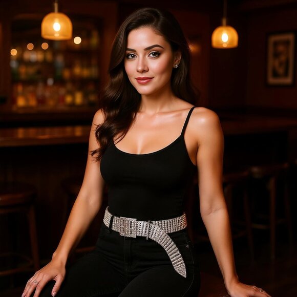 Women Rhinestone Belt Silver Bling Crystal Waist Chain for Wedding Party - Picture 4 of 9